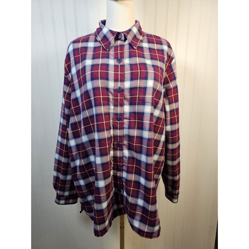 L.L.‎ Bean Fleece Lined Plaid Flannel Button Down Shirt Women's L Cozy Shacket
